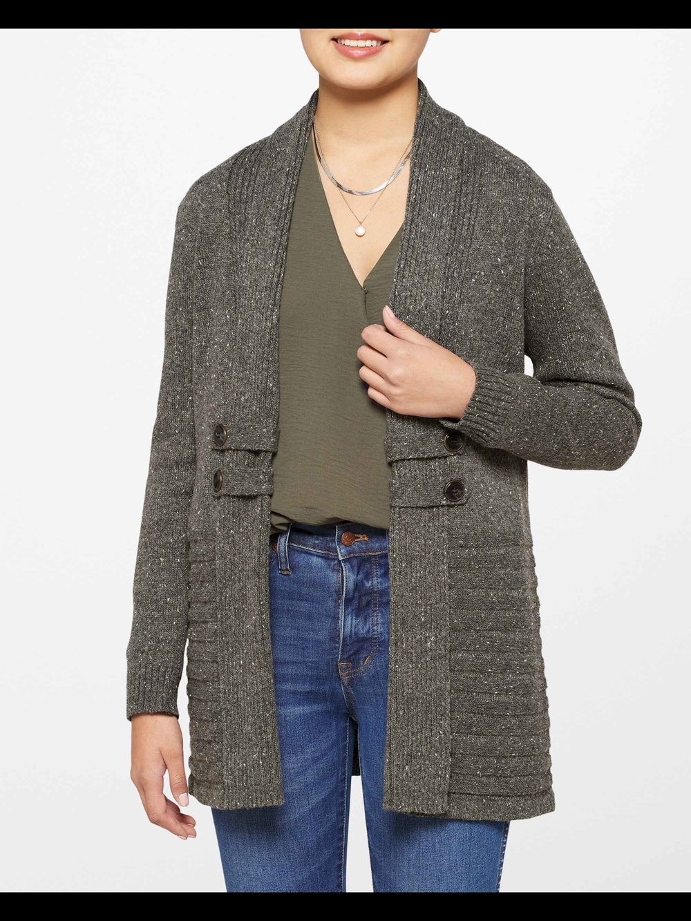 Cozy Open-Front Shawl Cardigan in Charcoal Gray Size M